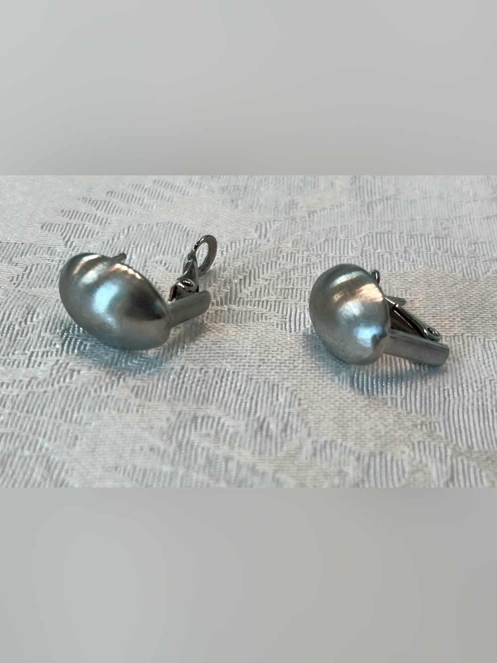 Silver Teardrop Earrings with Omega Clasp in Brushed Matte Finish